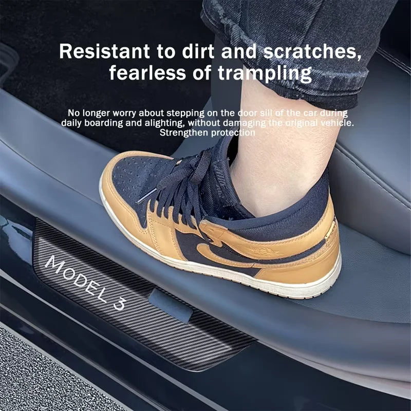 For Tesla Model 3 Highland Front Rear Door Sill Wrap Cover Anti Scratch Stainless Steel Door Sill Strip Plate Car Accessories