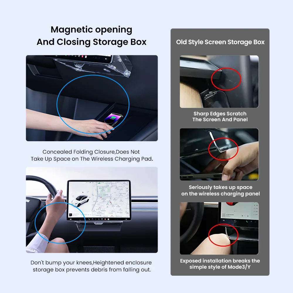 YZ For 2021-2024 Tesla Highland Model 3 Y Tray Magnetic Under Screen Hidden Storage Box Magnetic Hidden Pro Screen Storage Box
