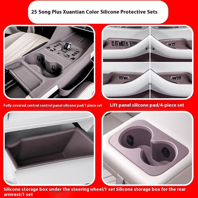 Fit For BYD Song Plus EV DMI 2020-2025 Central Control Panel Protective Pad Wireless Charging Silicone Pad Water Cup Holder Trim