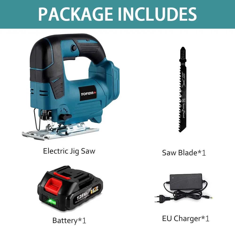 21V Cordless Electric Jig Saw 2900RPM Multi-Function Woodworking Power Tool For Makita 18V Battery Pin with 1 Saw Blade