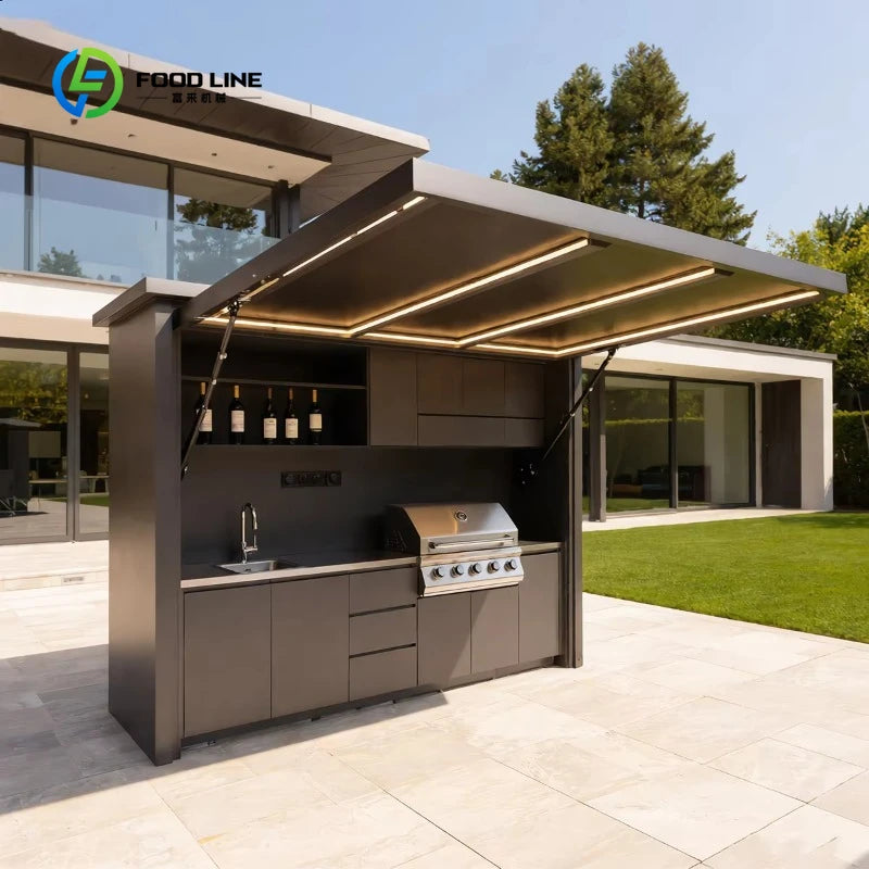 Customized Luxury 304 Stainless Steel Modular Outdoor Kitchen Cabinet Set Sink All-In-One Dining Garden BBQ Grill Patio Cupboard