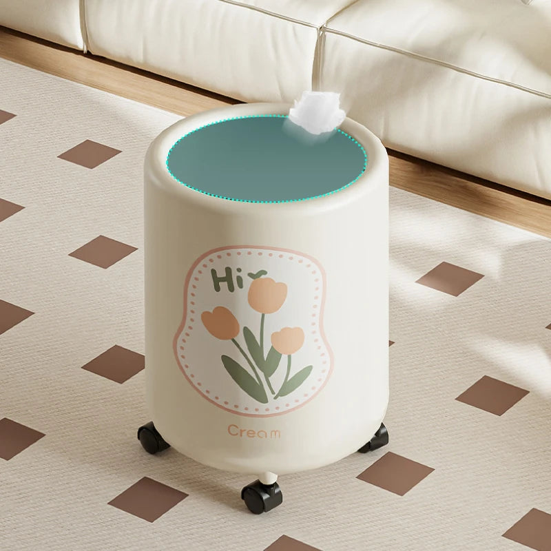 15L Trash Can with pulley  Anti-odor trash Bin with Lid Wastebasket Kitchen Bathroom Large Capacity Garbage Can