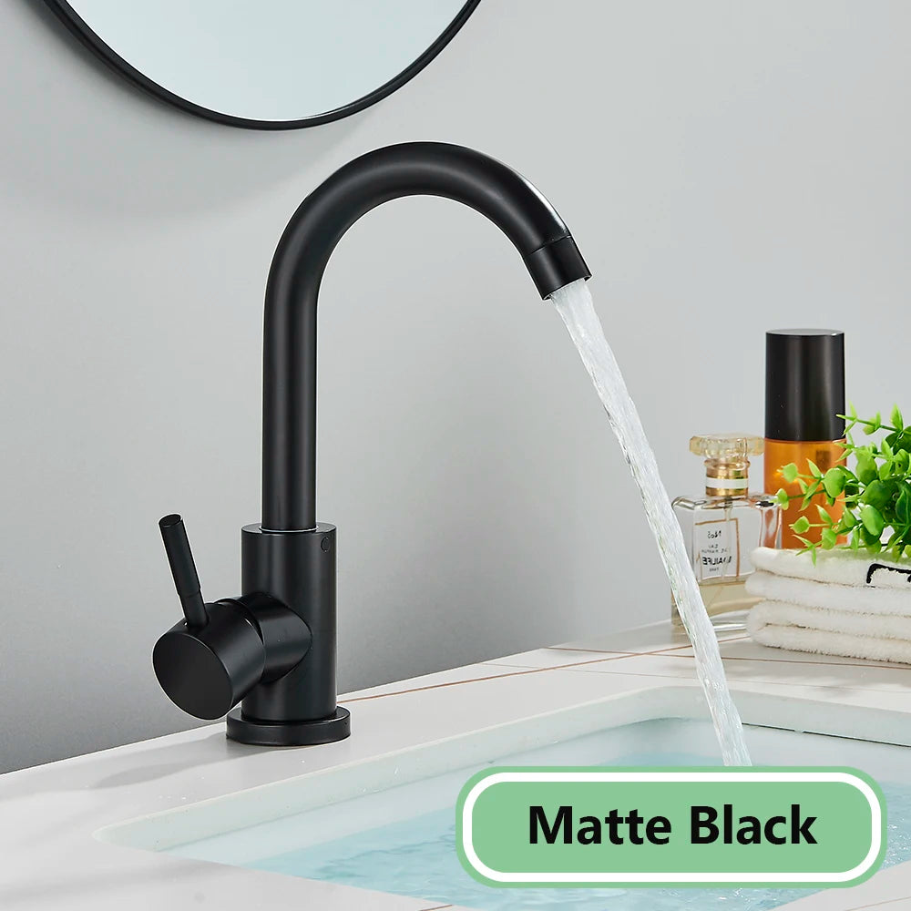 Suguword Bathroom Basin Faucet Stainless Steel Hot Cold Wash Mixer Crane Tap Rotation Sink Faucets Single Handle
