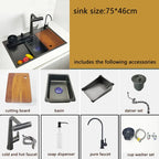 kitchen sink waterfall faucet honeycomb anti-scratch nano technology left drain Stainless Steel sinks 4 function kitchen faucet