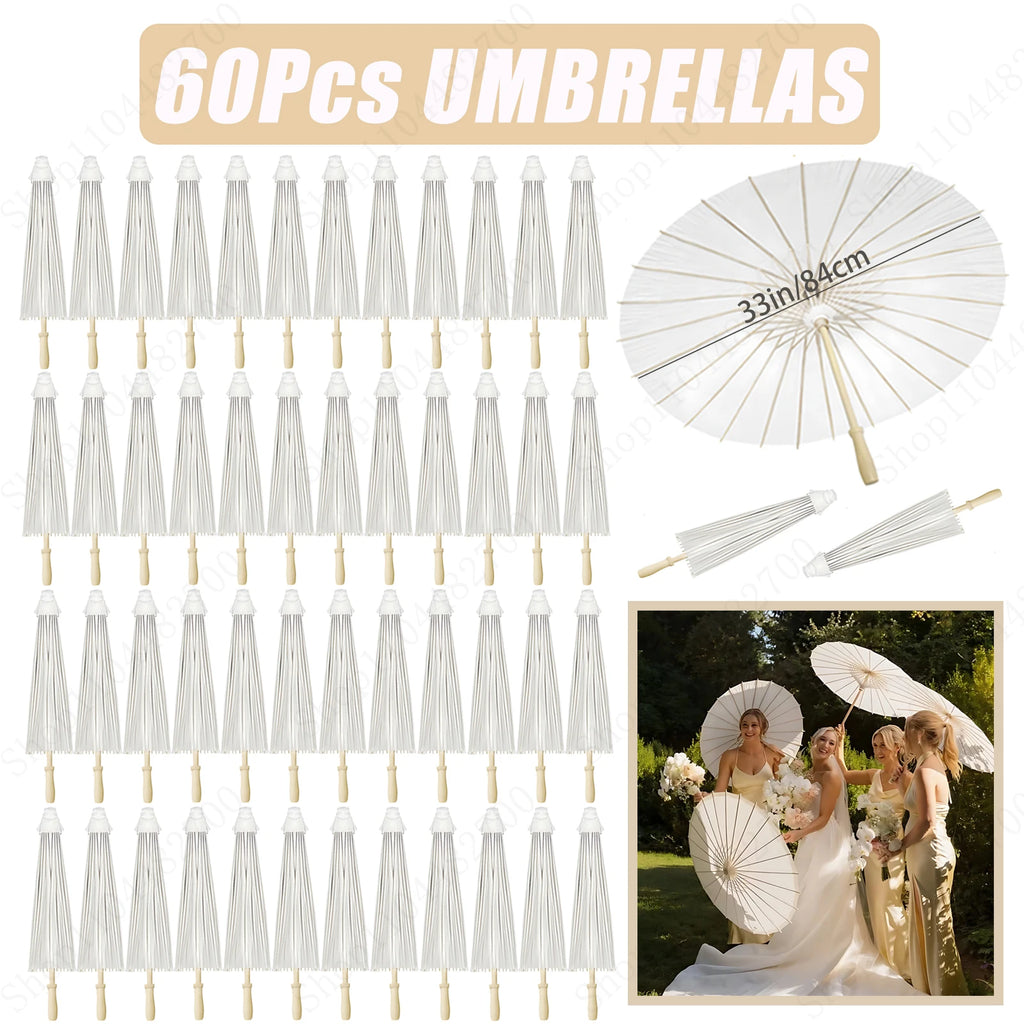 6-120Pcs 33inch Paper Umbrellas for Wedding Guest White Paper Parasol Umbrellas for Guests Wedding Photography Props with Fans