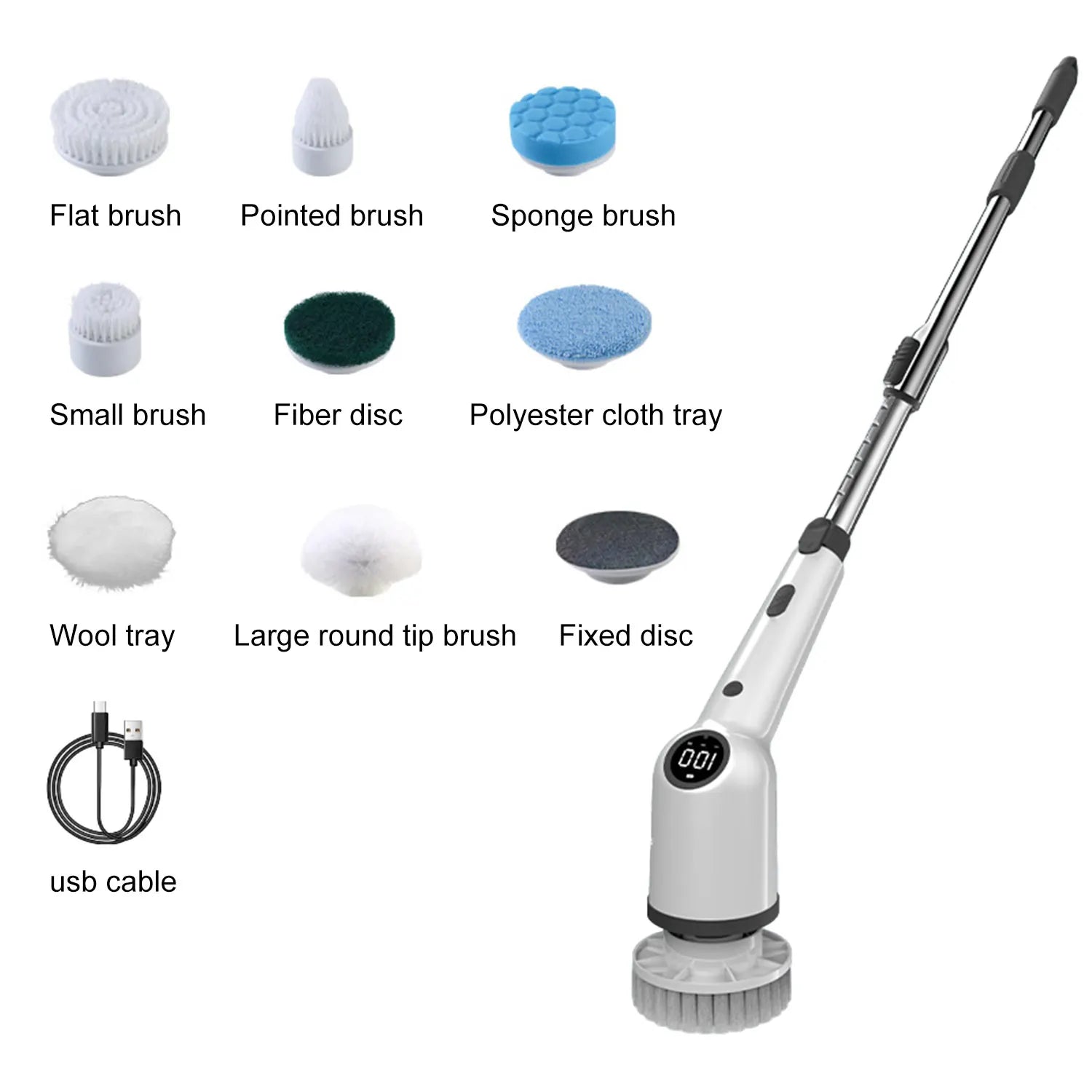 Electric Cleaning Brush 9-in-1 Wireless Handheld Household Kitchen Floor Bathroom Rotary Scrubber with 9 Head Cleaning Scrubber