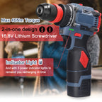16.8V 2 in 1 Electric Screwdriver Lithium Battery Drill Handheld Power Tool 45Nm Torque Brushless Motor Cordless Screw Driver