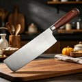 Professional chefs kitchen knife for cutting meat. Kitchen decorative wooden handle made of stainless steel for cooking utensils