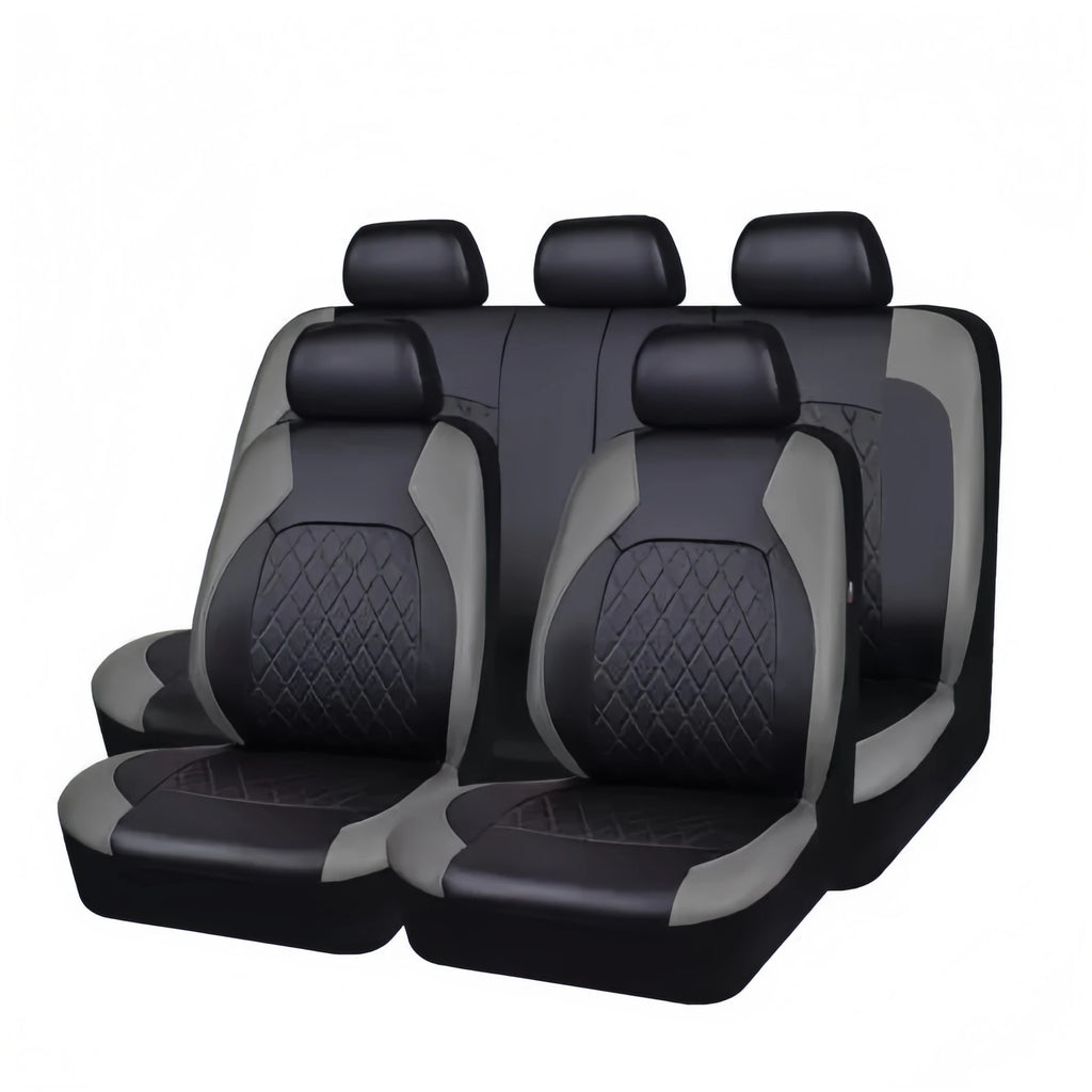 Enhanced 9PCS Universal Waterproof Car Seat Covers Full Set Front Back Protectors Quilted PU Leather with Hooks for All Vehicles