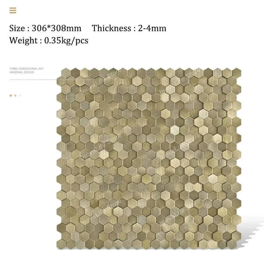 Luxury Metal Stainless Steel Wall Mosaic 3D Bathroom Mosaic Tile Aluminum Hexagon Mosaic Background Wall Sticker Self-adhesive