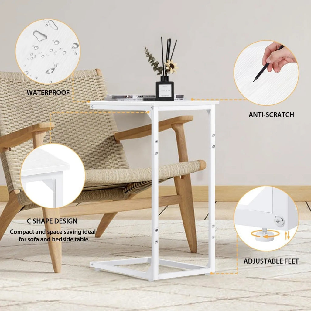 C-Shaped End Table 2-Pack - Sliding Metal Frame Sofa/Bedside Tables, Space-Saving Tall Side Tables for Living Room/Bedroom