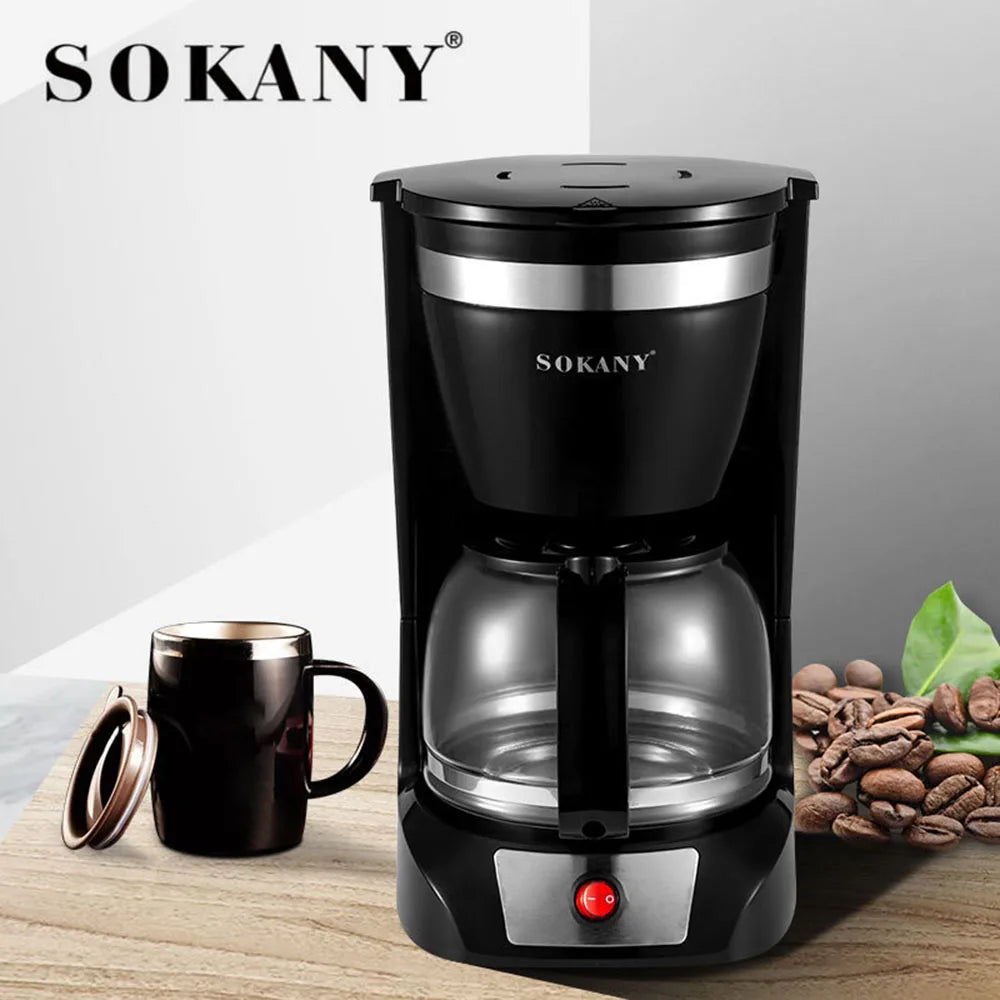12 Cups Small Home Automatic American Drip Steam Coffee Maker, Brew Tea, Suitable for Home and Office