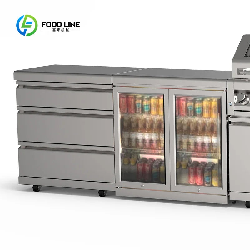 Customized Outdoor Kitchen Cabinet with Gas & Charcoal BBQ Grills 304 Stainless Steel Outdoor Kitchen Island Premium Modular