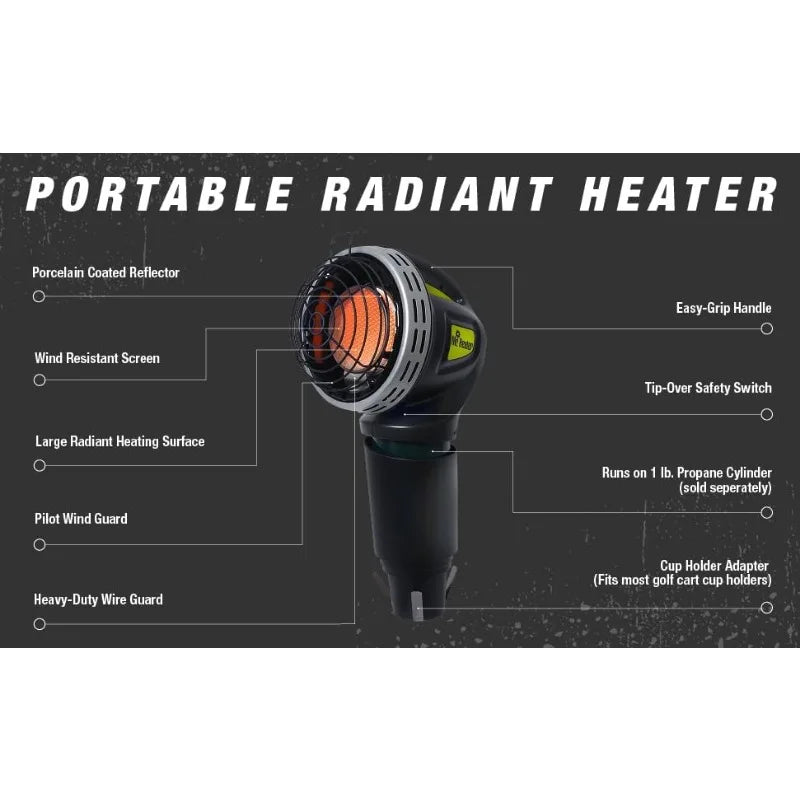 Mr. Heater F242010 MH4GC 4000 BTU Golf Cart Heater, Wind-Resistant With ODS And Tip-Over Safety Switch & Cup Holder Adapter