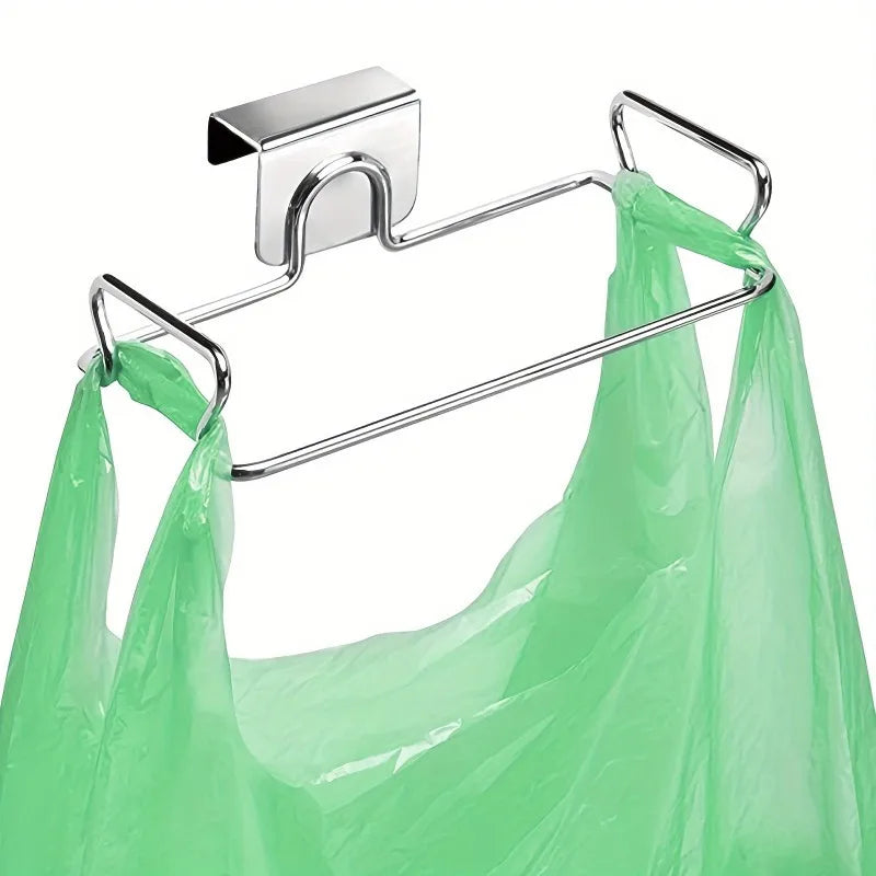 1Pc Stainless steel kitchen garbage rack: household wall mounted plastic bag storage rack, kitchen storage daily essential tools