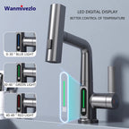 Gun Grey Intelligent Digital Display Waterfall Pull Out Kitchen Faucet Cold Hot Mixer Taps Rotatable Sink Lifting Basin Faucet