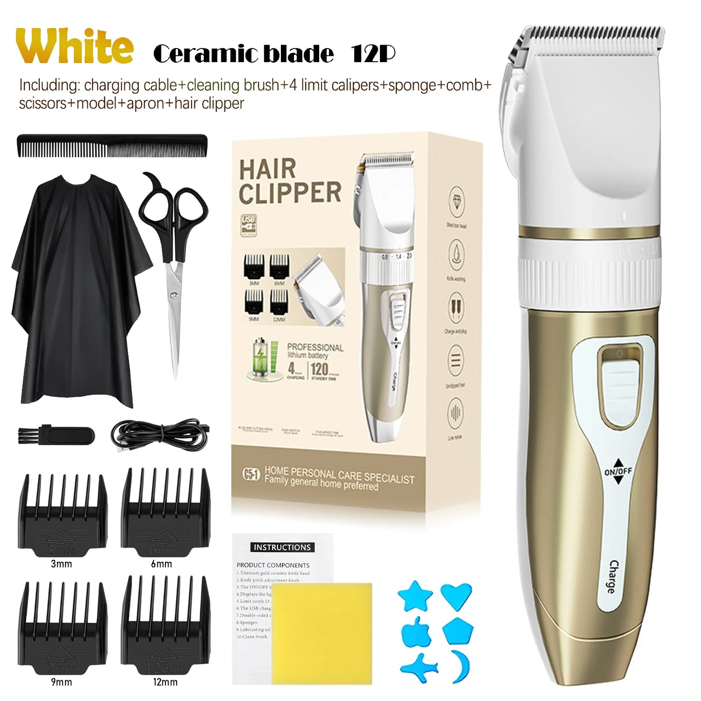 Professional Home Electric Hair Clipper Set with Digital Display, USB Fast Charging, Ceramic Blades & Long Battery Life