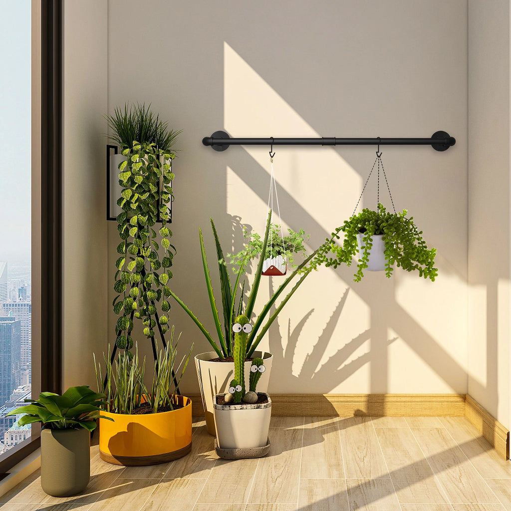 92cm Industrial Pipe Clothes Rack Wall Mounted Metal Garment Rack Hanging Rod Space-Saving