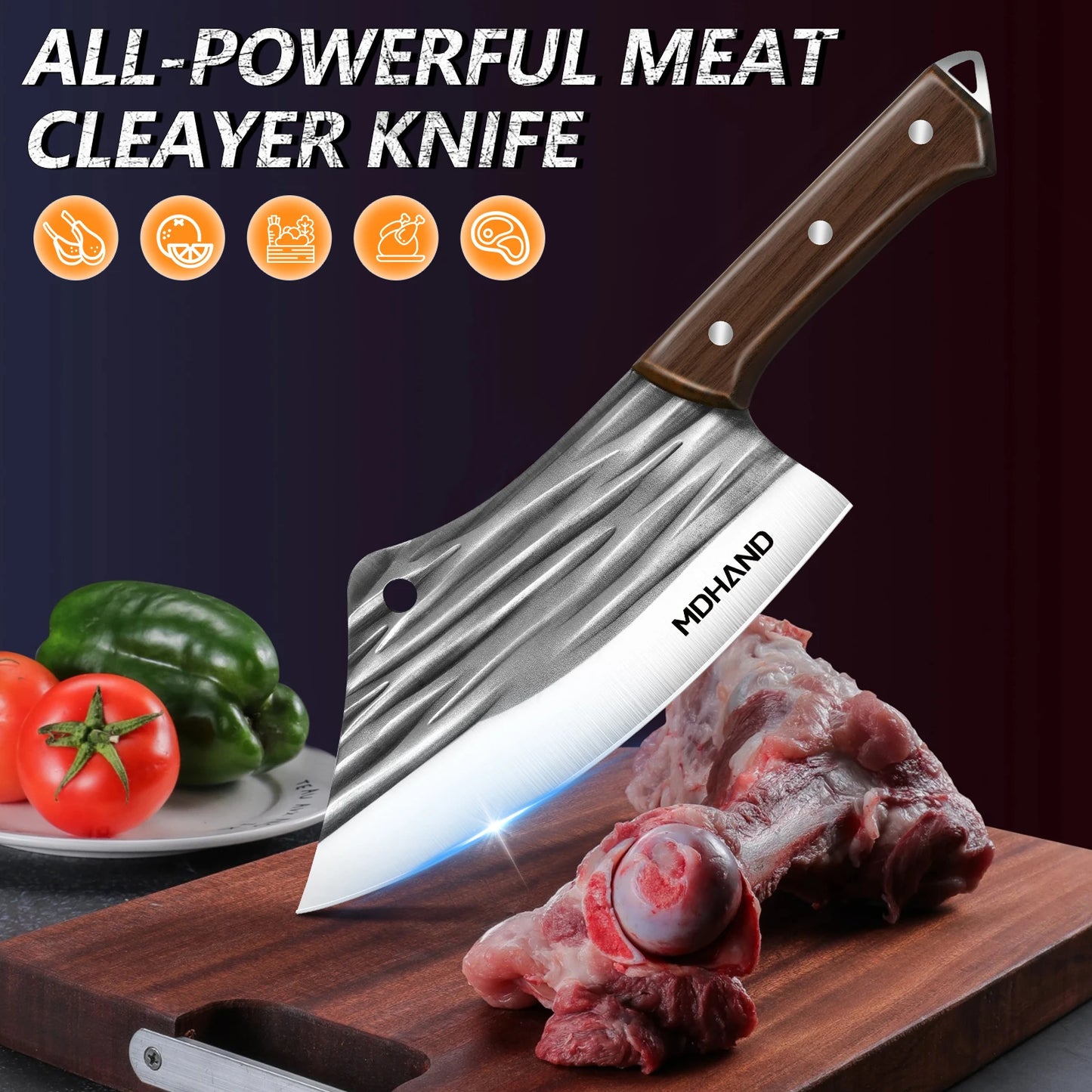 High-carbon Stainless Steel Kitchen Knife Handmade Forged Chef  Knife Bone Chopper Traditional Butcher Cleaver Slicing Knife