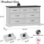 Farmhouse 7 Drawers Dresser for Bedroom, 48" Wide Modern Chest of Drawers with Deep Drawers & Bar Handles, Rustic Wood Dresser T