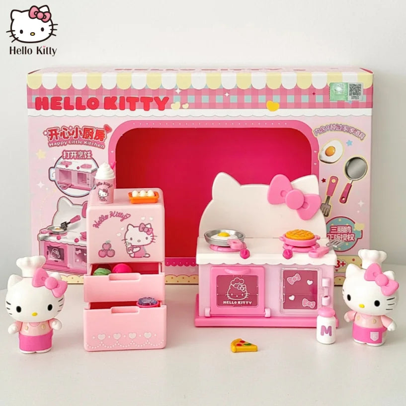 Sanrio Characters Kuromi Cinnamoroll Hellokitty Mini Kitchenware Set Kawaii Happy Little Kitchen Figures Happy Refrigerator Toy