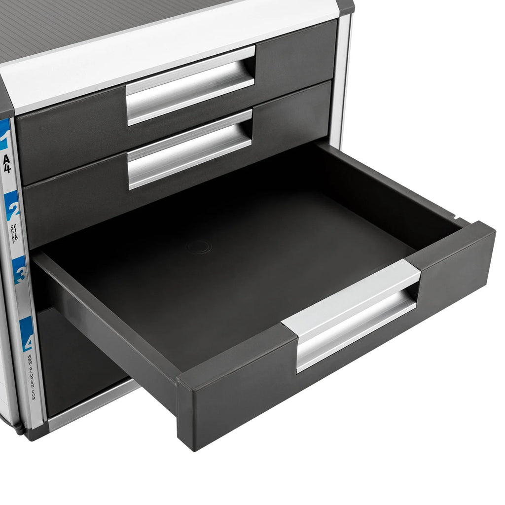 Silver Metal Drawer Box Lockable 4 Compartments DIN A4 Aluminium Alloy Document Storage Box Robust Organiser Box Document Box