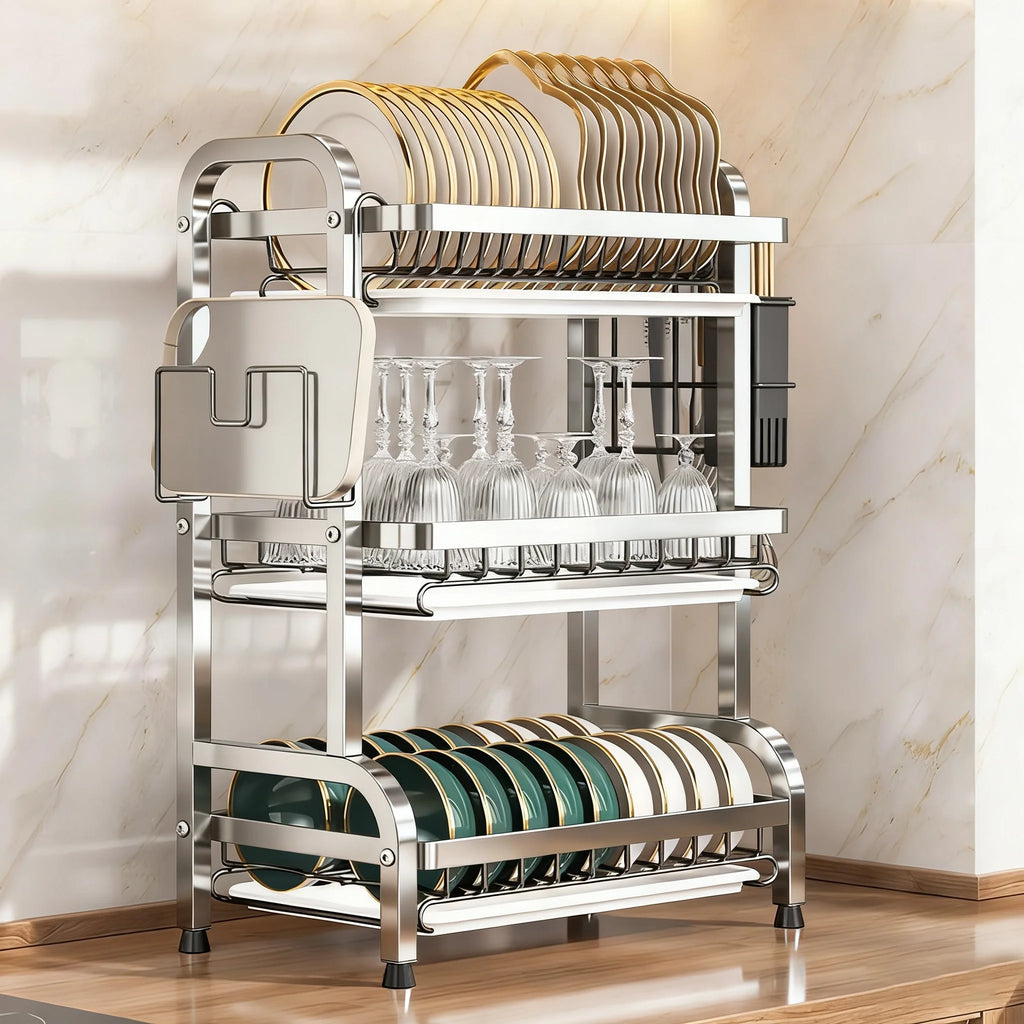 2-3 layer stainless steel kitchen storage rack for dishes and bowls - used for storing cutlery, plates and bowls.