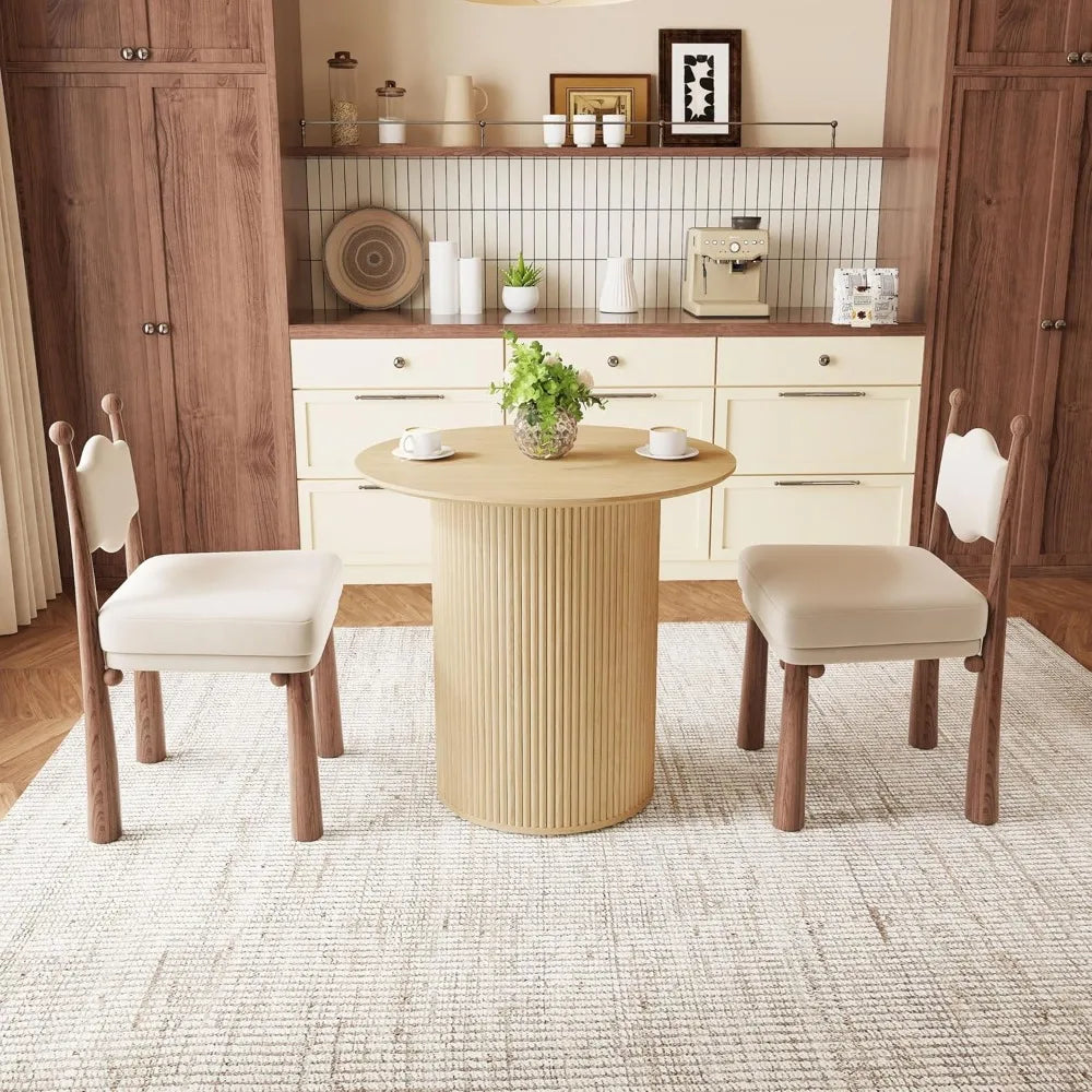 31.5" Round Dining Table for 2-4 People, Small Kitchen Dinner Table with Fluted Wood Base, Farmhouse Circle Dining Tables for H