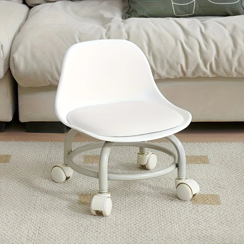 Universal Wheel Small Stool Waterproof Mobile Low Stools with Backrest Removable Seat Cushion Round Stool Household Accessories
