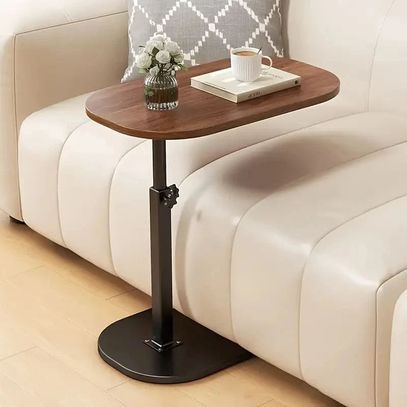 Luxury Adjustable Height Sofa Side Table Portable C-Shape Coffee Table with Cork Finish for RV Home Office Living Room Bedroom