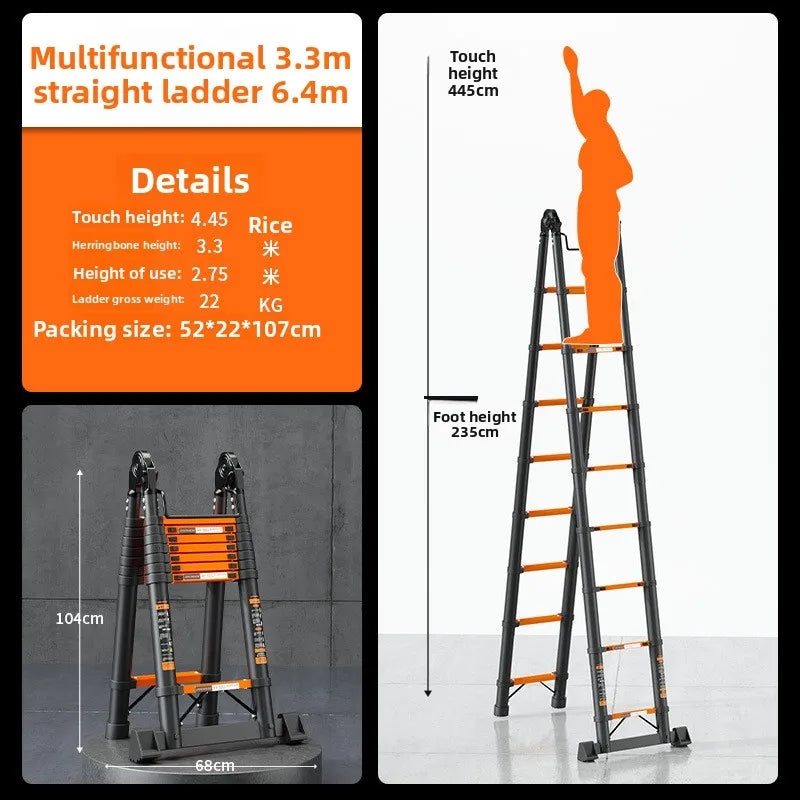 Thickened carbon steel telescopic ladder Multifunctional herringbone ladder Bamboo ladder Lifting  folding engineering staircase