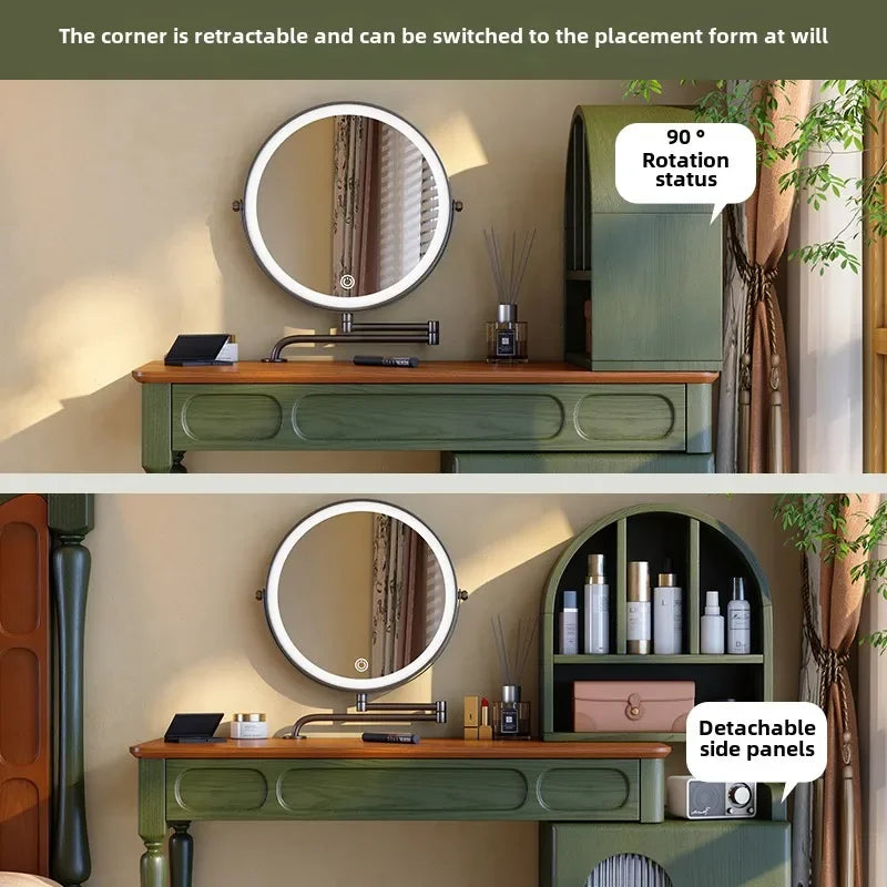 French retro solid wood dresser master bedroom makeup table green dresser retractable dresser chest cabinet integrated