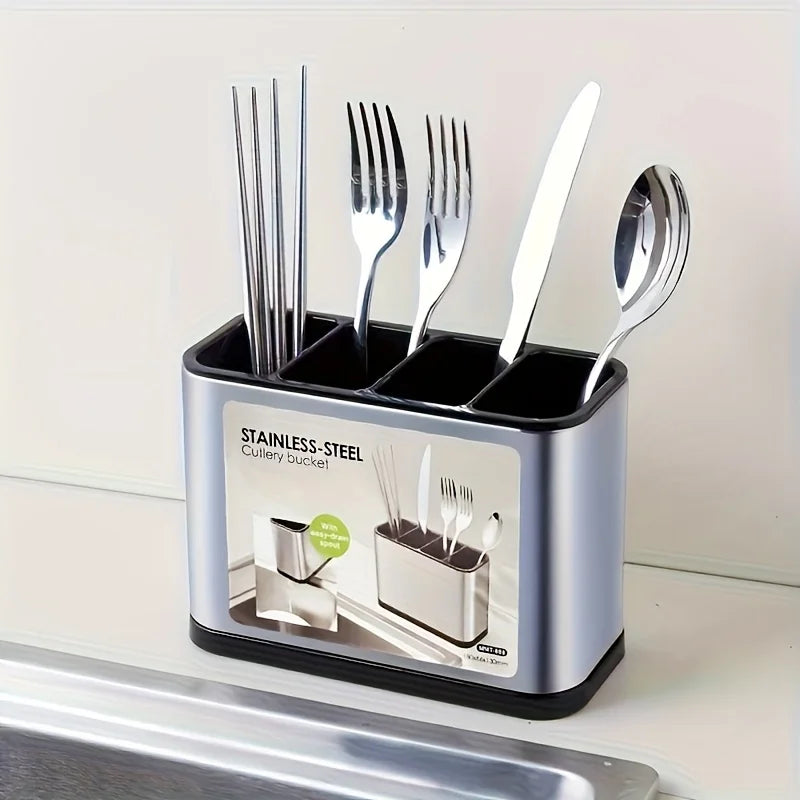 1pc KitchenD Utensil Organizer Rack, Multi-Functional Drainer for Spoons, Knives, Forks & Spatulas, Home Storage Shelf, Utensil