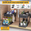 2-Tier Pull Out Under Sink Organizer, Storage Rack with Hooks & Cups, Space Saving Slide-Out Shelf for Kitchen Bathroom Cabinet
