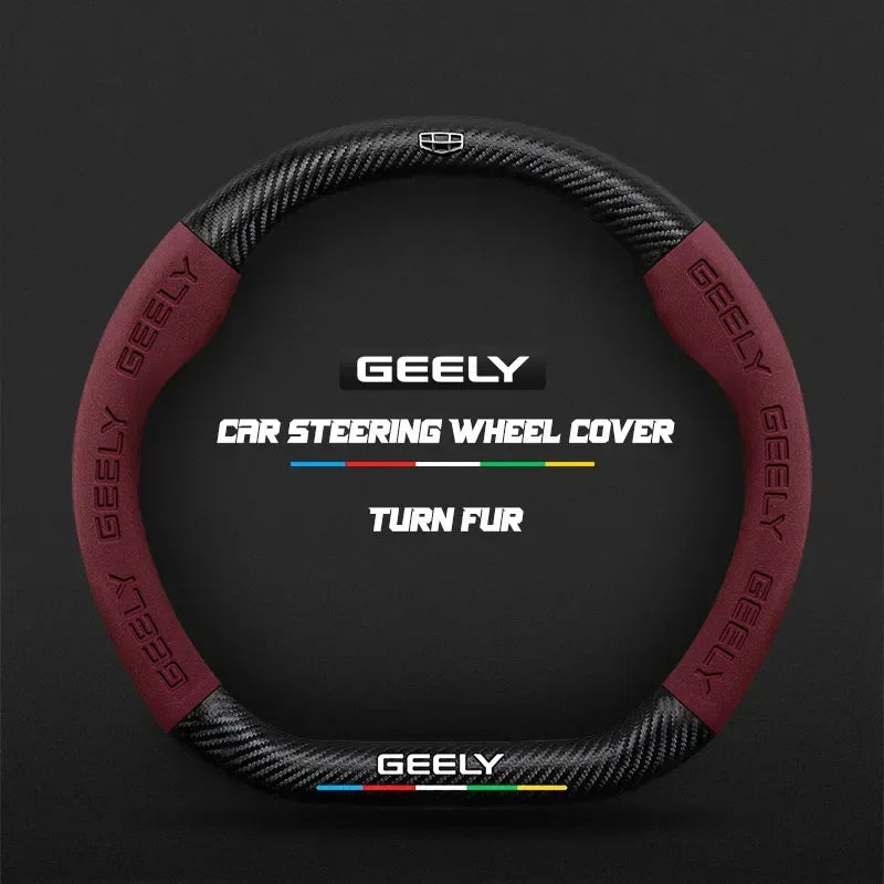 For Geely Geometry C Monjaro Coolray Tugella GX3 Atlas Emgrand EC7 GC6 GC9 CK EC8 Carbon Fiber Suede Car Steering Wheel Cover
