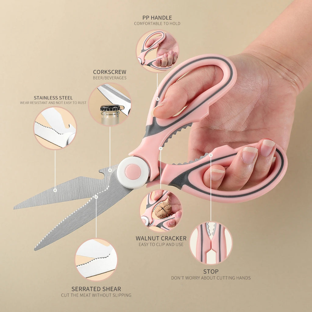 Kitchen Food Scissors Stainless Steel With Lid Chicken Fish Cut Vegetables Roast Broiler Bone Can Be Opened To Clip Walnuts Tool