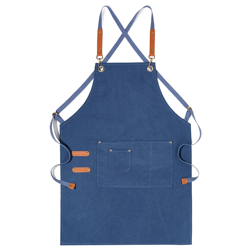 New Durable Goods Heavy Duty Unisex Canvas Work Apron with Tool Pockets Cross-Back Straps Adjustable For Woodworking Painting