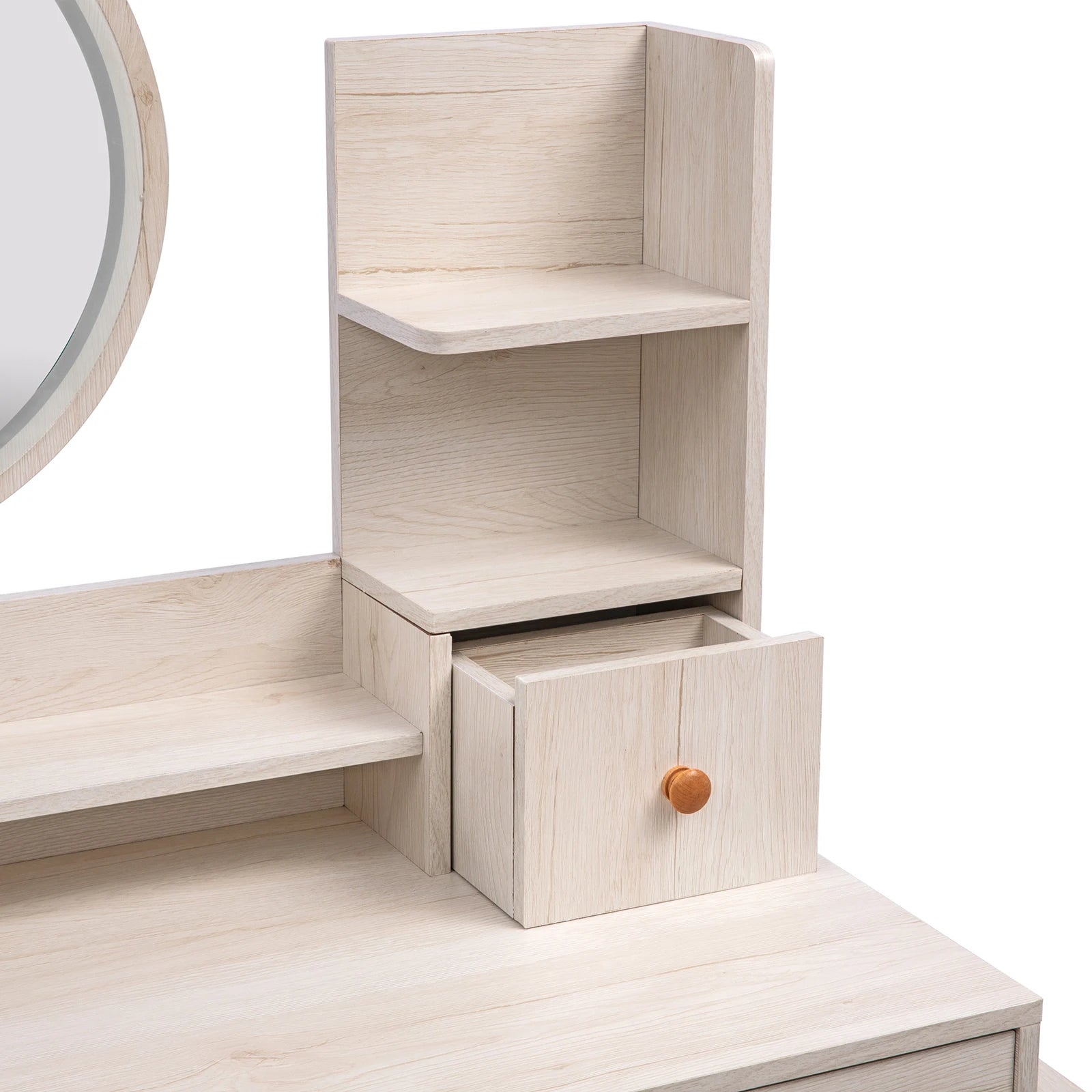 Vanity Table + Cushioned Stool Touch Control LED Mirror Large Capacity Storage Cabinet 5 Drawers L31.5"-43.2"x W15.8" x H48.1