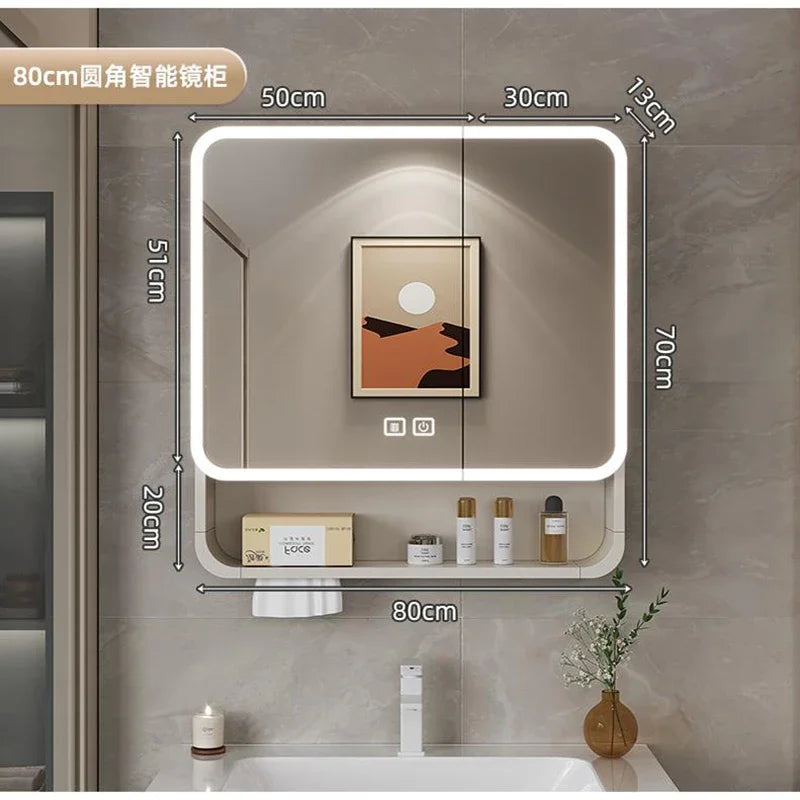 Aluminum Alloy Arc Smart Bathroom Mirror Cabinet Wall Mounted Storage Locker LED Light Bathroom Furniture Muebles Para Baño FYBC