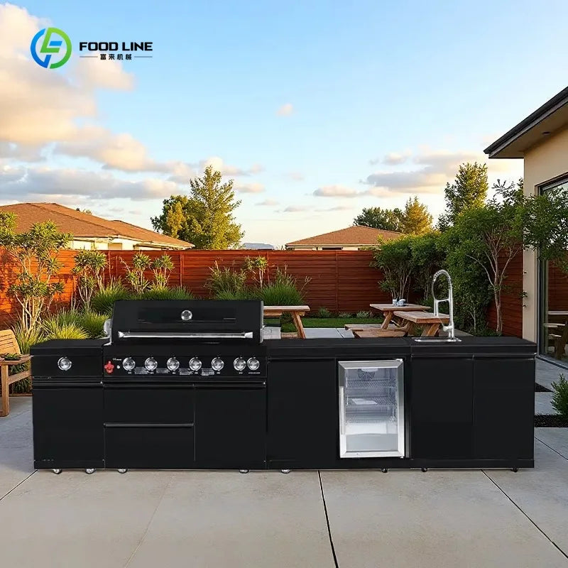 Customized Outdoor BBQ Grill Kitchen Island with Stainless Steel 304 Modular Cabinets Fridge Storage Cabinets for Garden Patio