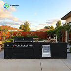 Customized Outdoor BBQ Grill Kitchen Island with Stainless Steel 304 Modular Cabinets Fridge Storage Cabinets for Garden Patio