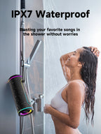 MLOVE E80 Bluetooth Speaker, Bluetooth 5.4, Dual Speakers, RGB Lights, IPX7 Waterproof, TWS Connectivity