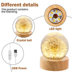 3D Dandelion Crystal Ball LED Night Light with Beech Wood Stand Preserved Flower Sphere Ball Resin Craft Home Decor Bithday Gift