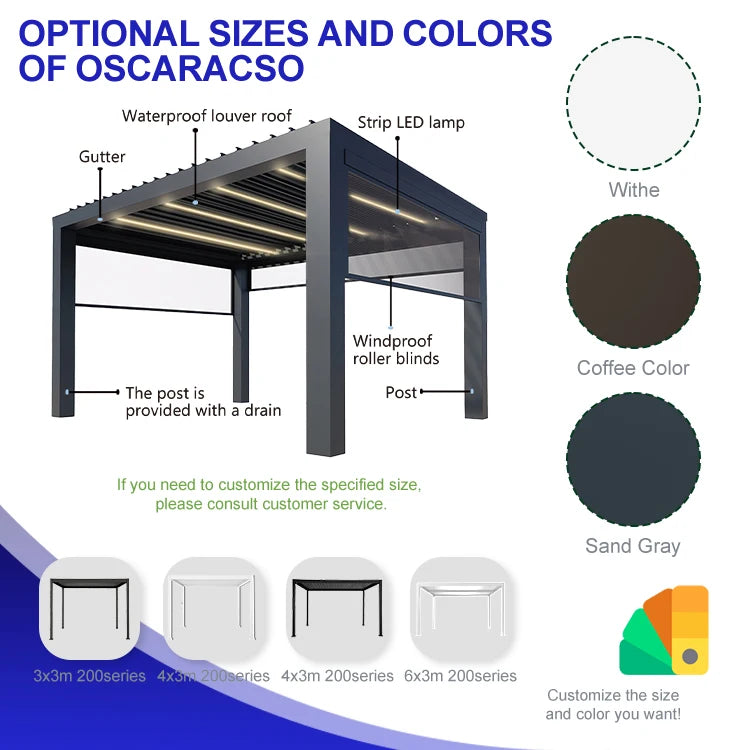 Motorized Opening Roof Waterproof Aluminum Carport Bioclimatic Garden Pergola with Automatic Function and Weather Resistant Desi