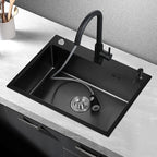 304 Stainless Steel Kitchen Sink Topmount Single Bowl DarkGray Wash Basin For Home Fixture With Kitchen Faucet Drain Accessories