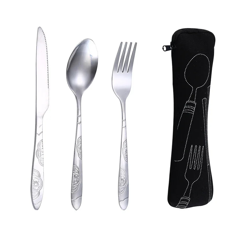 Travel Cutlery Set Portable Picnic Tableware Kit Storage Bag Kitchen Accessories Gadgets Tools Camping BBQ School Home Case