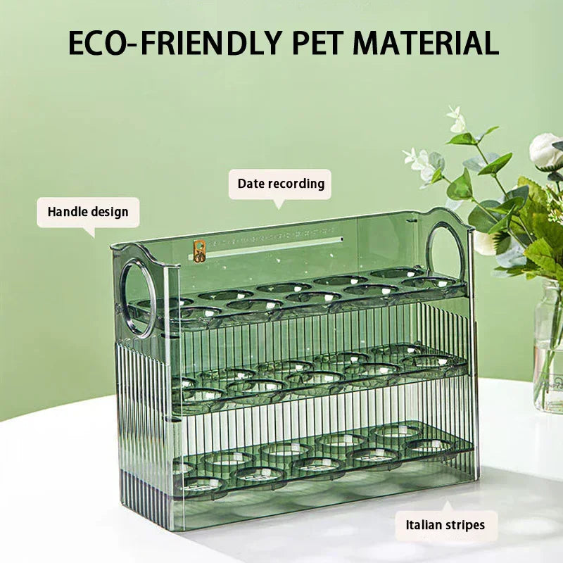 Kitchen Large Capacity Egg Fridge Storage Box - Portable Multi-Layer Egg Tray Organizer, Auto Opening/Closing Egg Holder