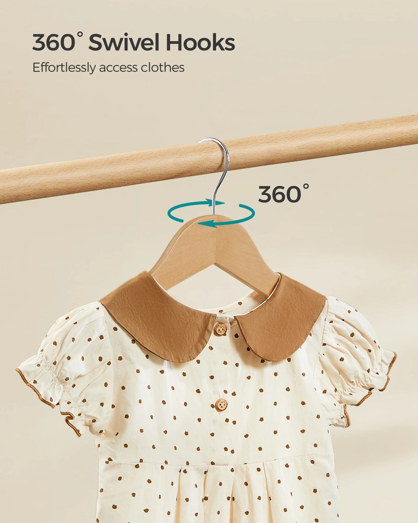 SONGMICS Kids Wooden Hangers 20 Pack, Solid Wood Baby Hangers, Children's Coat Hangers with Pants Bar, Shoulder Notches