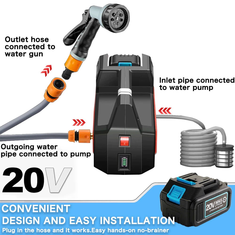 30M Mini Wireless Cordless Water Pump Durable Agricultural Irrigation Car Wash Spraying Home Vegetable Garden Battery Supplies