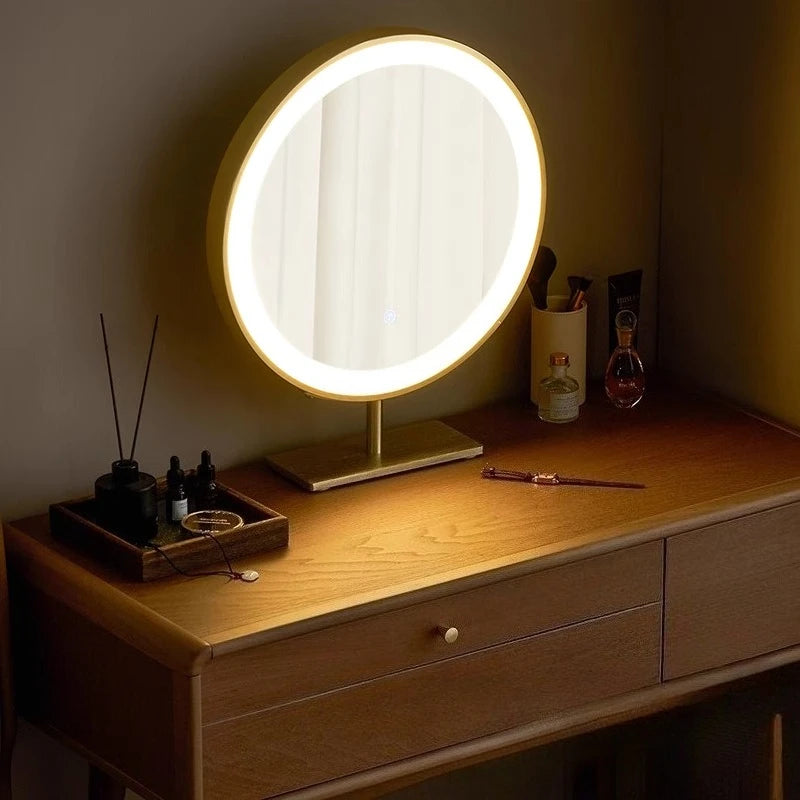 Dresser Bedroom Household Small Apartment Solid Wood Leg Makeup Table With Makeup Mirror Vanity Desk With Light Mirror With Seat